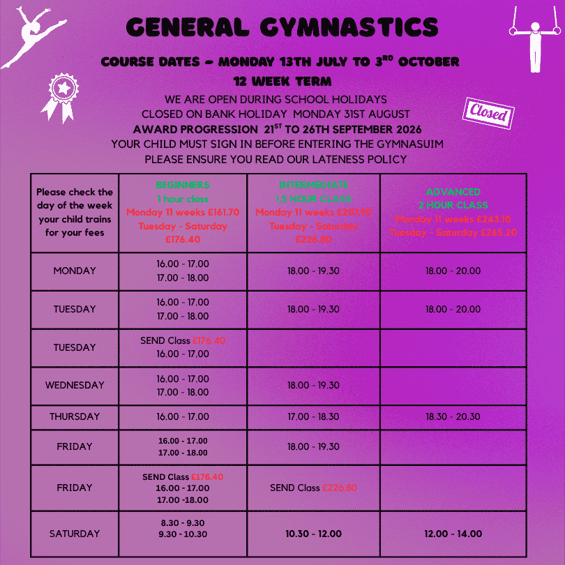 Copy of General Gymnastics Course 13th July to 3rd October 2026