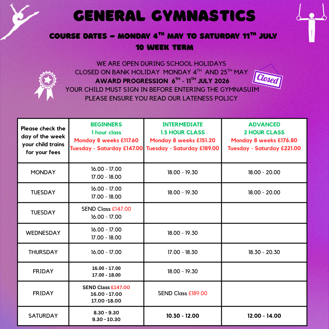 General Gymnastics Course 4th May 11th July 2026
