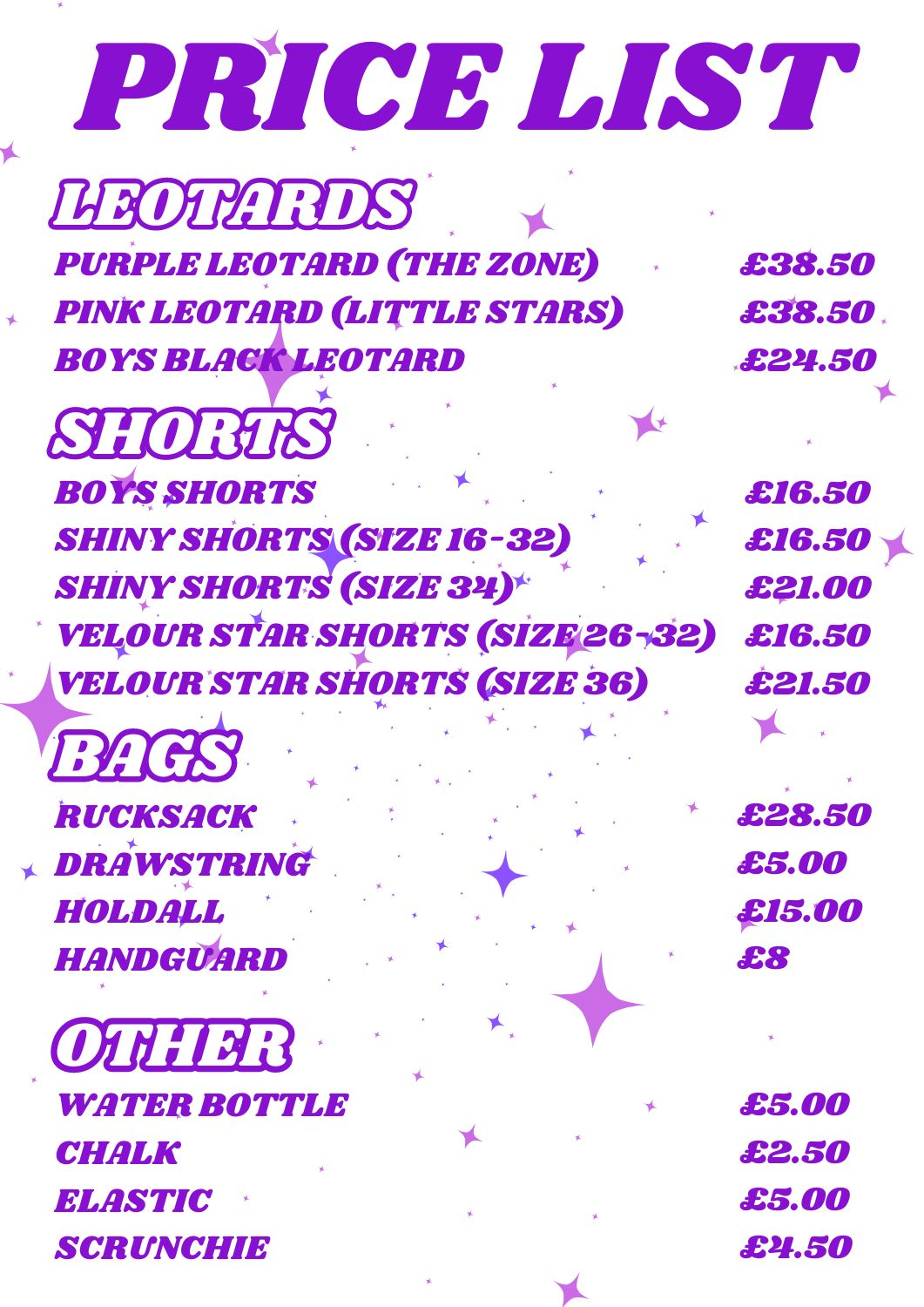 price list 